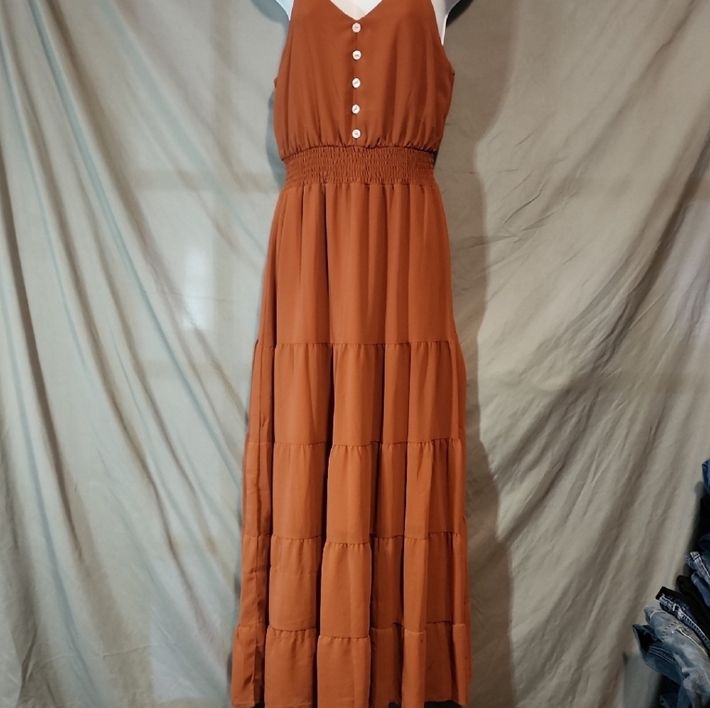 Pretty Garden NWT Chic Midi Dress in Warm Brown SIZE S - Picture 3 of 11